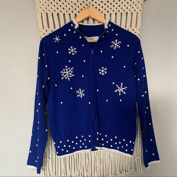 Marisa Christina 3D Snowflake Zipper Front Sweater